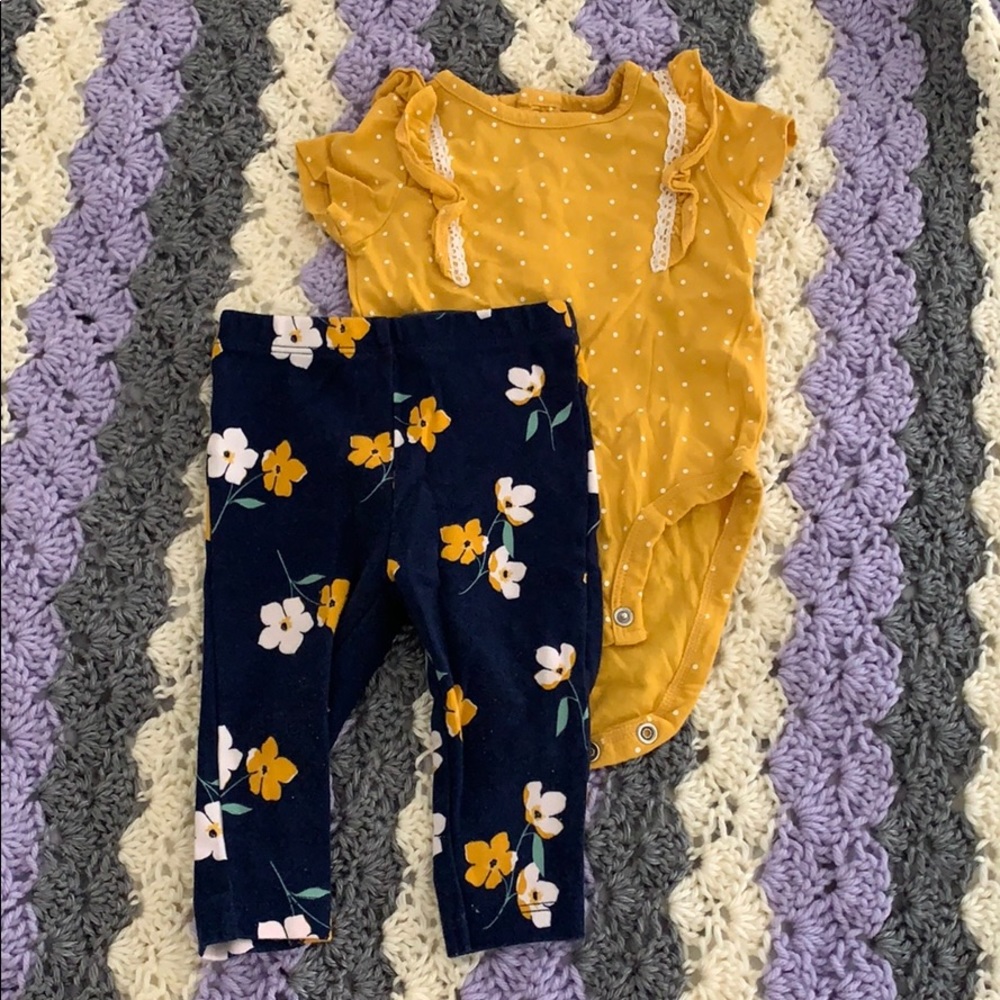 3/$12 Yellow Floral Polka Dot Lace 2 Piece Set